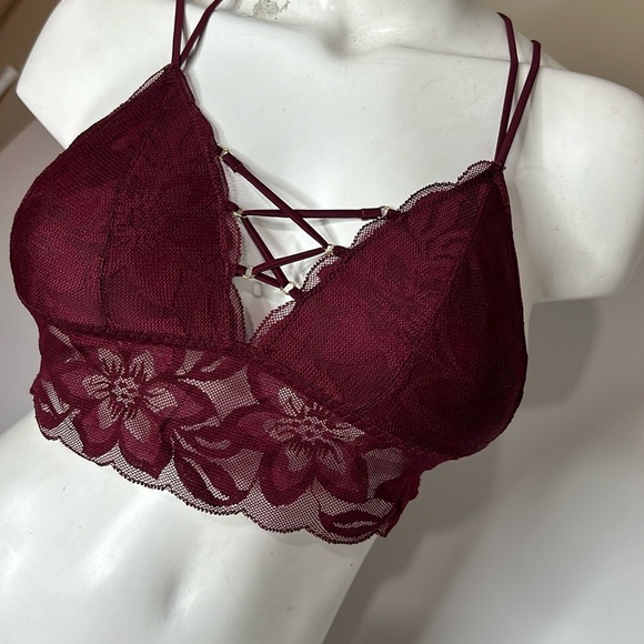 PINK by Victoria’s Secret Burgundy Corset Lace up Front Lightly Lined Bralette - Picture 6 of 14